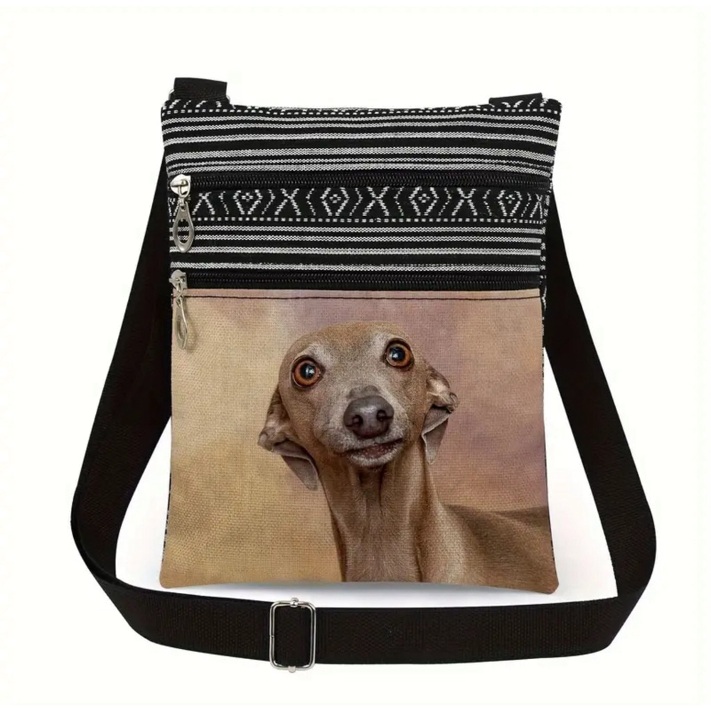 NEW Black Tan Crossbody Bag Italian Greyhound Whippet Stylish Colorful